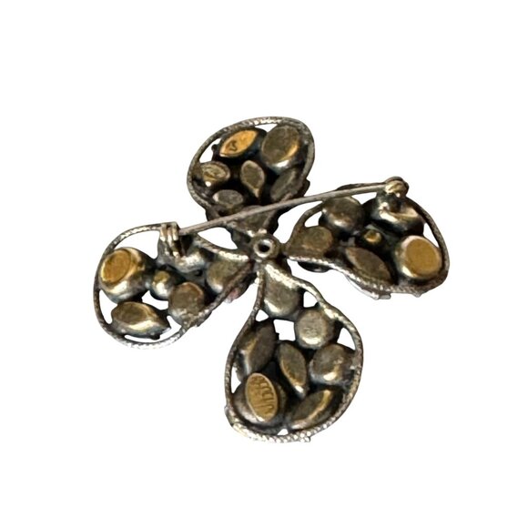 Vintage Regency Designer Signed Rhinestone Clover Brooch Green & Blue 2" Pin - Picture 5 of 6
